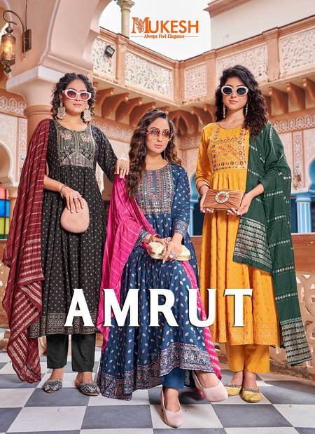 Amrut By Banwery Rayon Kurti With Bottom Dupatta Wholesale Shop In Surat